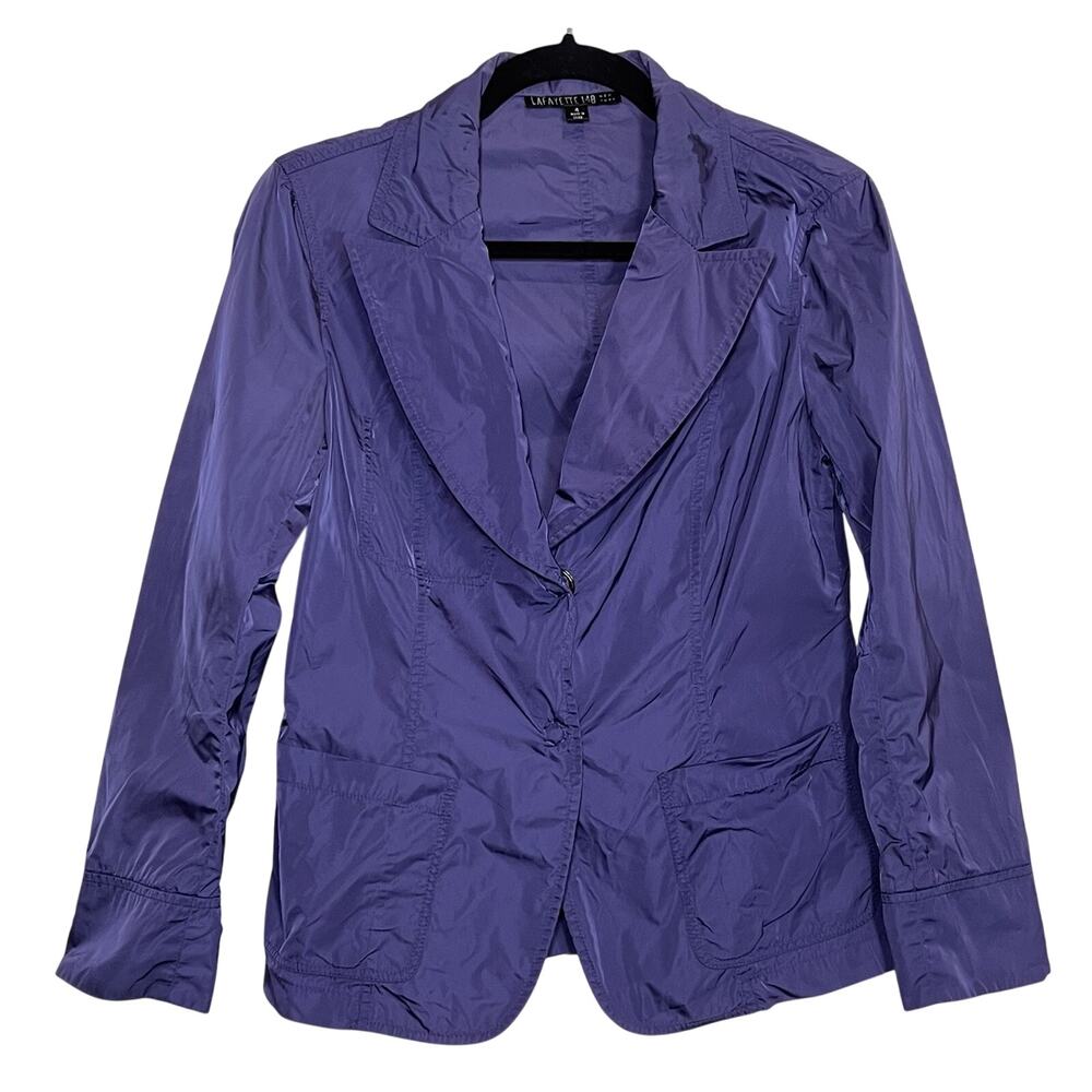 LAFAYETTE 148 Blazer Jacket Size 4 Purple-Blue Nylon Lightweight Snap Closure